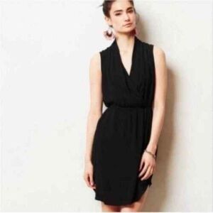 Anthropologie Maeve Libyan Shawl Black Faux Wrap Sleeveless Dress Size S